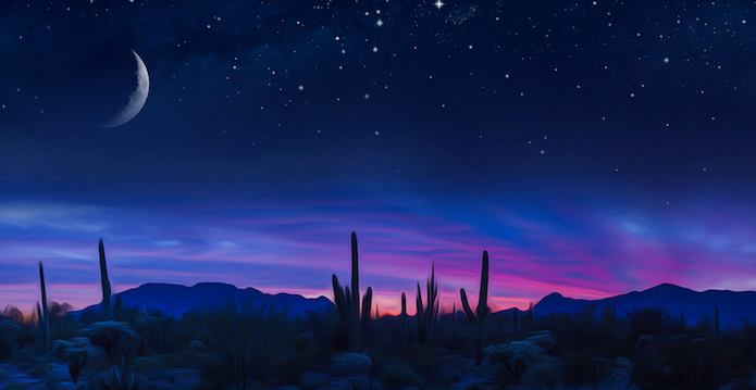 Morning sunrise over desert landscape — Sagrado San Pedro Church, Northern California