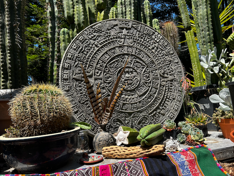 Huachuma ceremony altar with San Pedro cactus — Sagrado San Pedro Church, Northern California